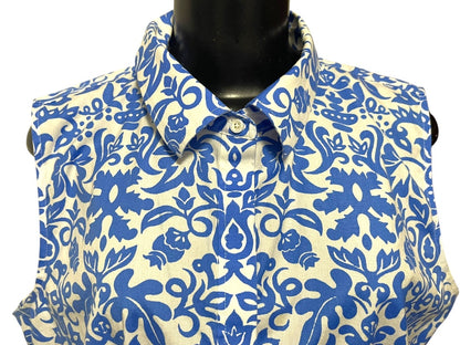 Size 16 Talbots Button Up Wrinkle Resistant Sleeveless Floral Shirt Blue