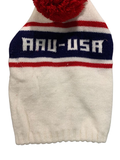 Vintage Ski Beanie Hat Pom Pom AAU-USA One Size Adult