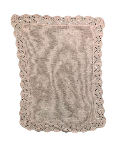 Vintage Pink  Hand Knit Baby Blanket 30" x 22" Delicate Trim