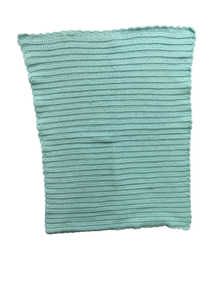 Vintage Mint Green Crochet Baby Blanket 34" x 27" Scalloped Edge