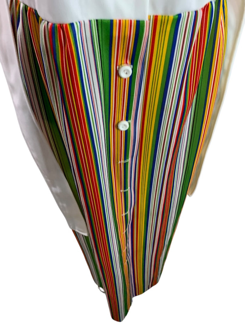 Size 10 Vintage Rainbow Stripe Maxi Dress White Sleeveless Button Front