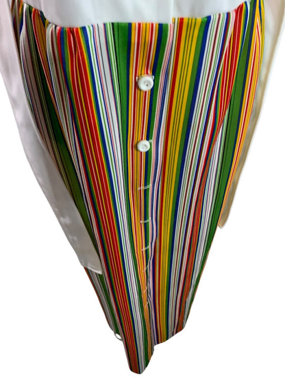 Size 10 Vintage Rainbow Stripe Maxi Dress White Sleeveless Button Front