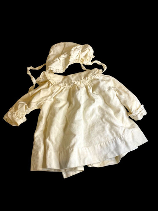 Infant Dress and Bonnet Vintage Breman and Tanner Ivory Lace Trim