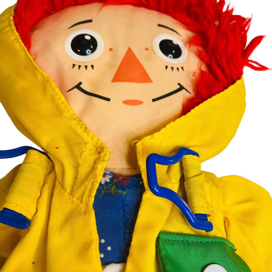 1991 Playskool Dress Me Raggedy Ann Rag Doll Raincoat Shoes 15 Inch