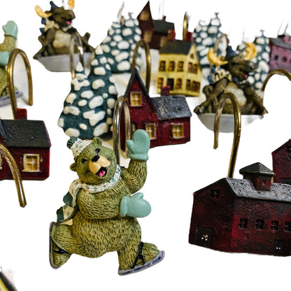 Set of 20 Holiday Winter Shower Curtain Hooks Bear Barn Tree Snow