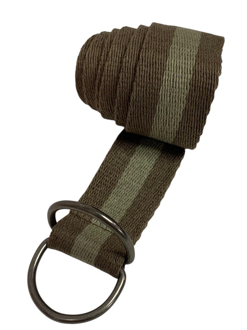 Canvas Belt Brown Striped D-Ring 1.75" Thick Adjustable to 46"