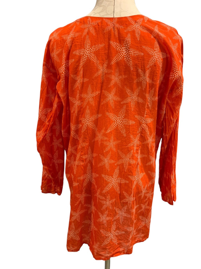 Large/XL Paths of the Spirit Womens Bathing Coverup Orange Starfish Sheer