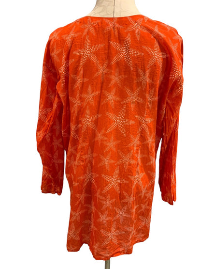 Large/XL Paths of the Spirit Womens Bathing Coverup Orange Starfish Sheer