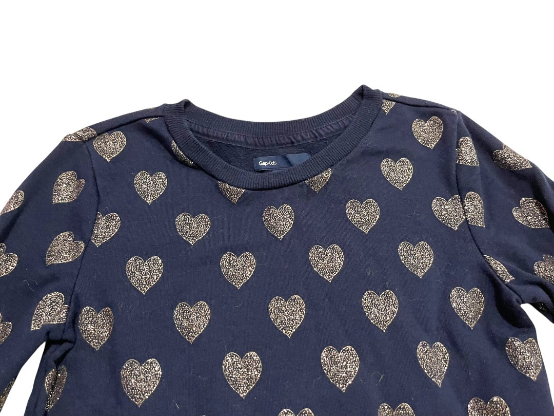 Medium (8) Gap Kids Sparkle Heart Sweatshirt Dress Navy Blue