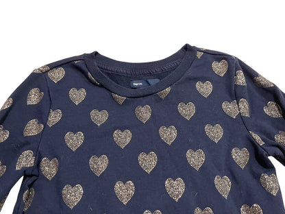 Medium (8) Gap Kids Sparkle Heart Sweatshirt Dress Navy Blue