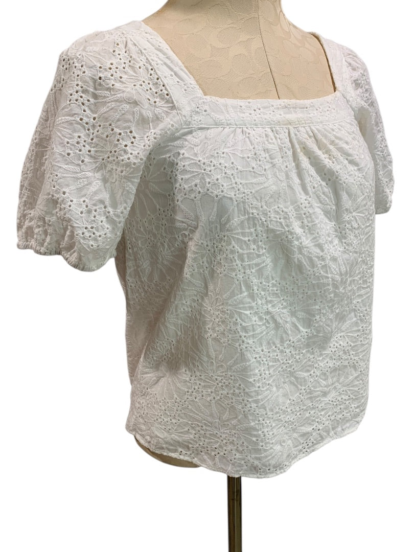 XXSP Loft Petites Womens White Eyelet Lined Pullover Blouse Square Neck