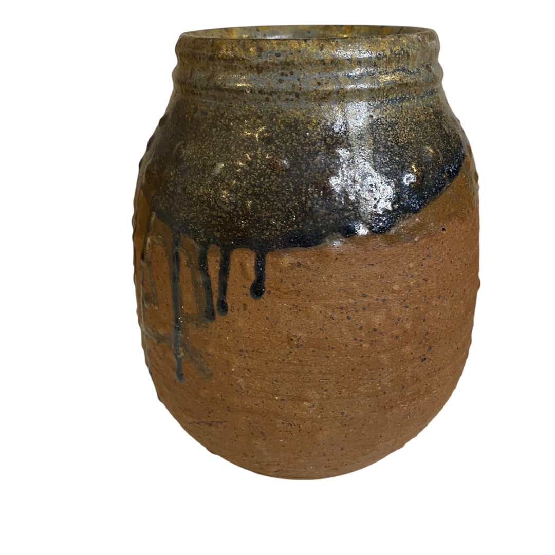 Vintage Hand Thrown Pottery Drip Glaze Vase Jar 10"h
