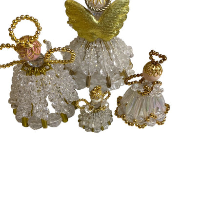 Set of 4 Vintage Beaded Angel Tabletop Ornaments 1.5"-3" Handmade