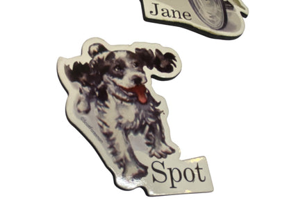 Set of 5 Dick and Jane Retro Magnets Scott Foresman Die-Cut Spot Puff