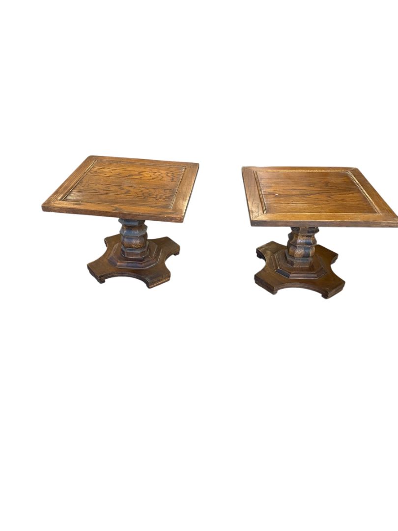 Set of 2 Wood Pedestal Side Table End Table 19" Square x 15"h