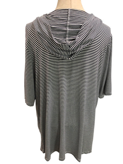 1X Kim & Cami Womens Striped Pullover Hoodie Short Sleeve Lightweight Black White