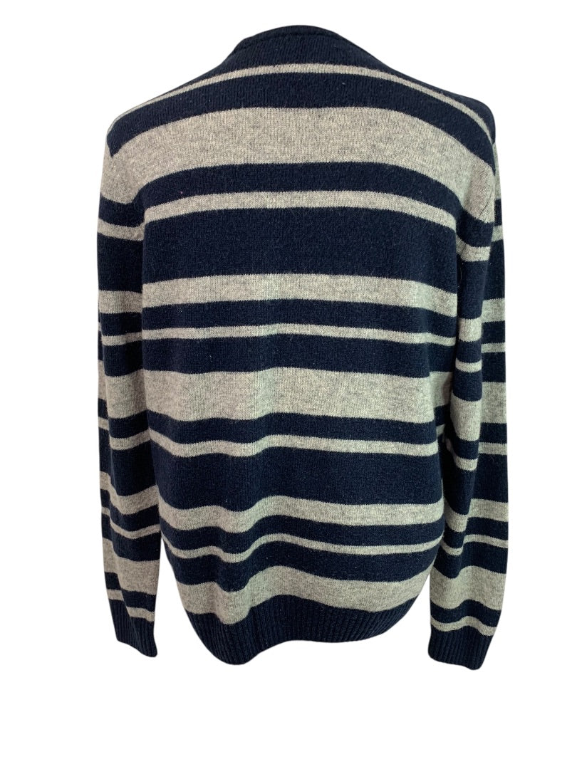 Large Penguin Munsingwear Mens Navy Blue Gray Striped Sweater Wool Blend