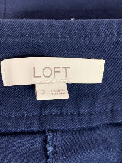 Size 2 Loft Navy Blue Skirt Side Zip Stretch Cotton 18.5" Length