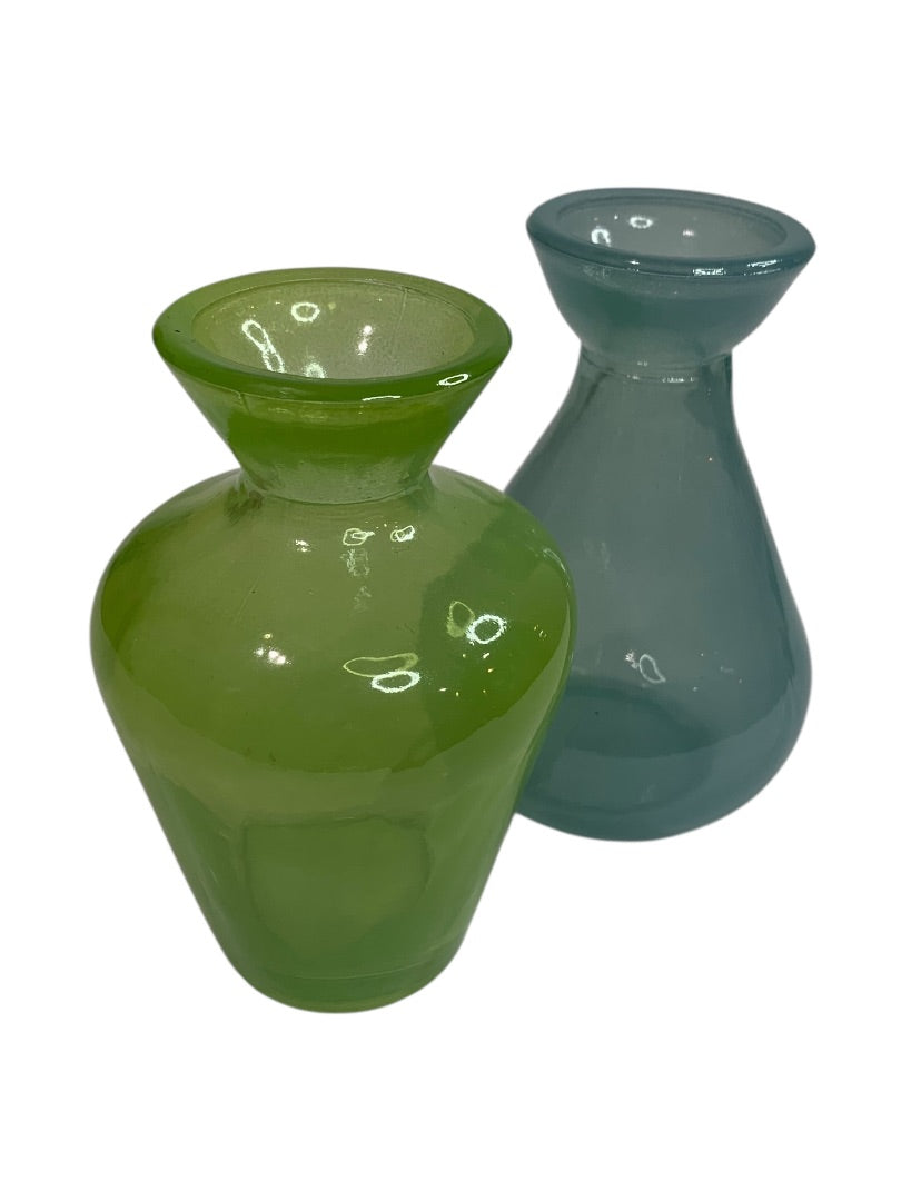 Pair of Glass 4.5" Bud Vases Blue Green