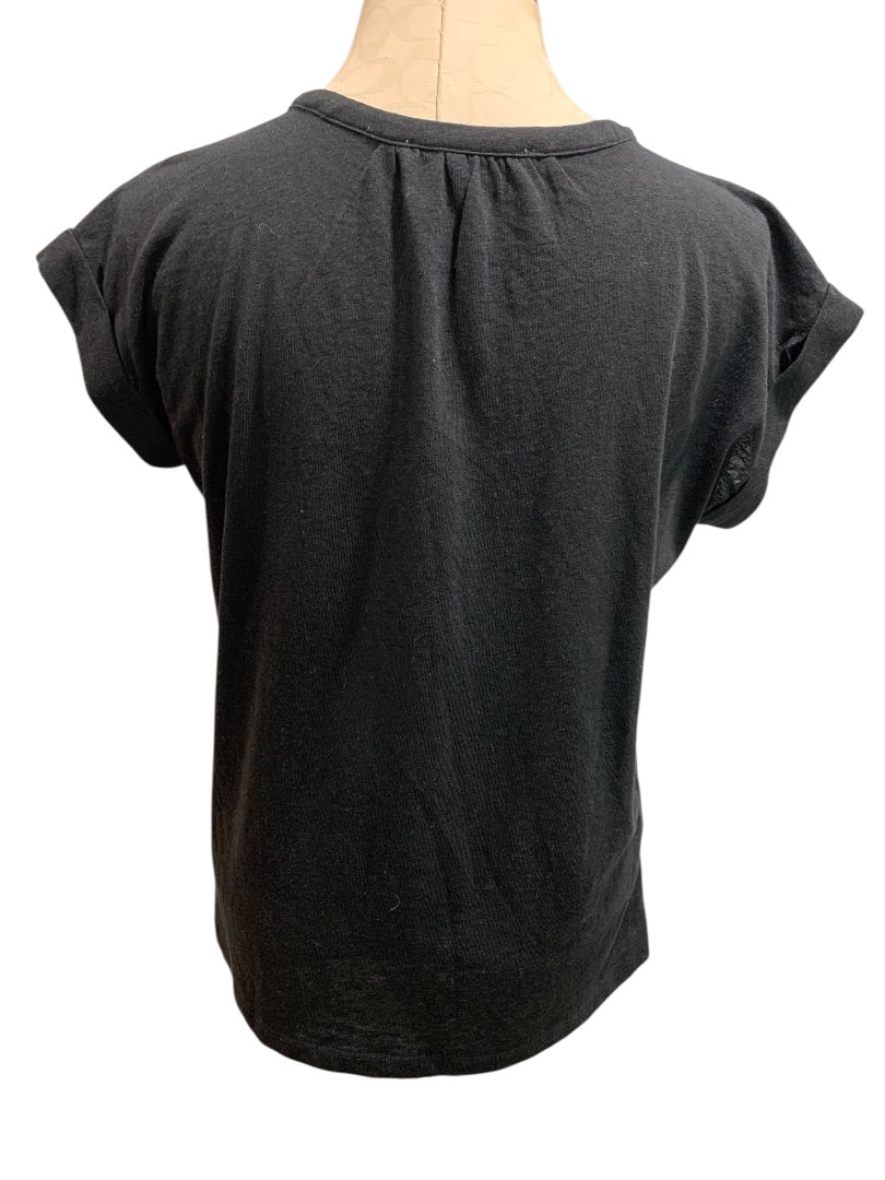 XS Loft Womens Black Henley Style Black Short Sleeve Tshirt