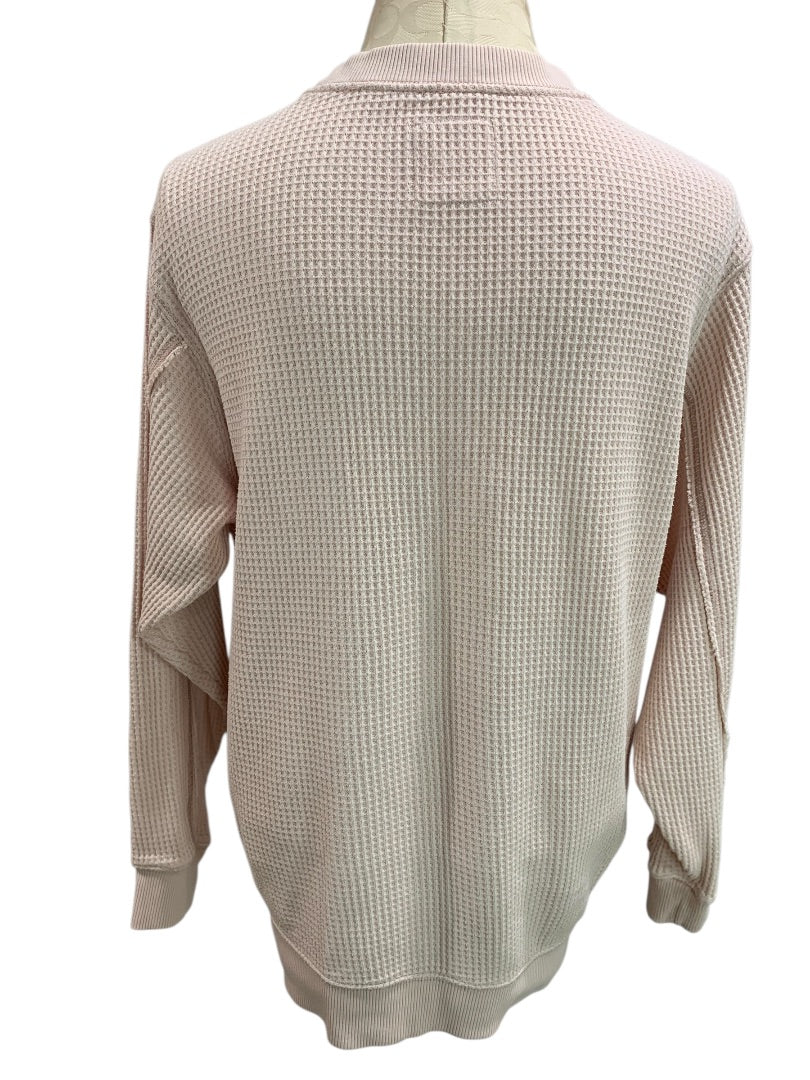 XS Aerie Womens Pink Oversize Thermal Sweatshirt Crewneck Pullover