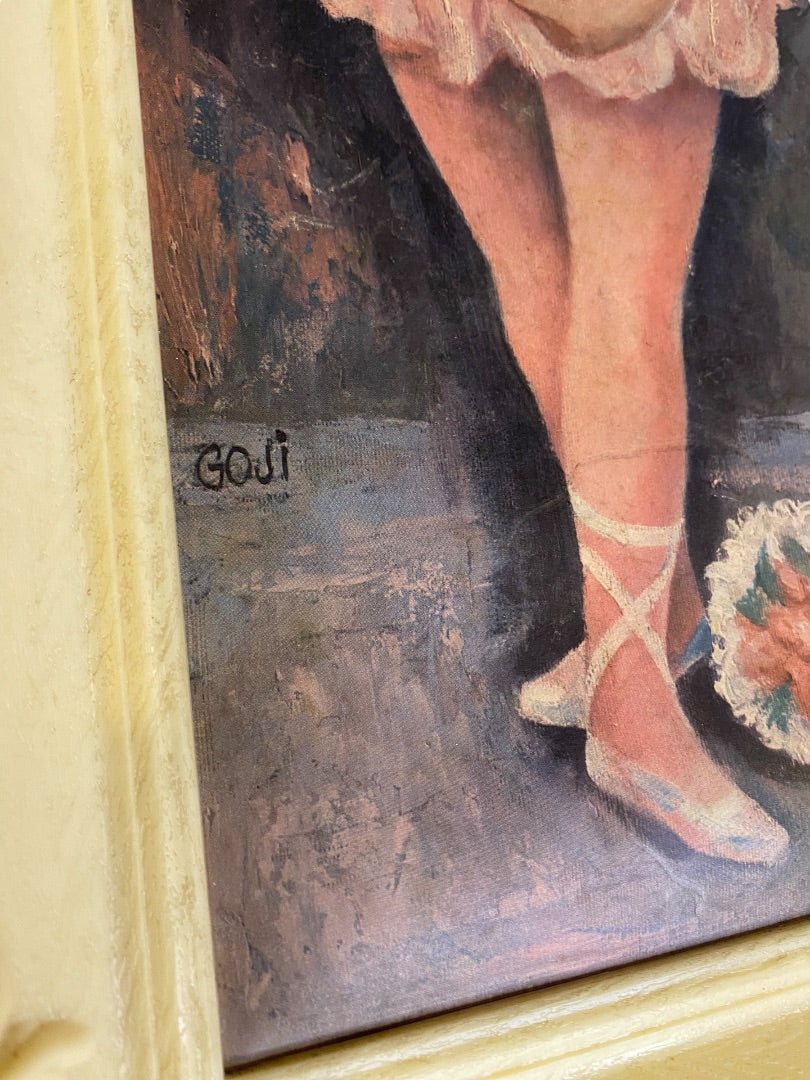1960s Goji Print Big Eyed Ballerina Girl in Soroka USA Plastic Frame 18" x 7"