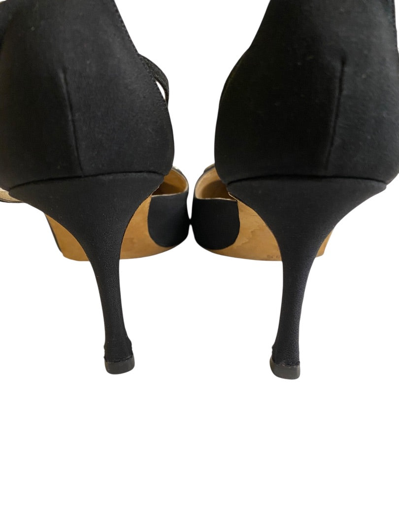 Size 39.5 Manolo Blahnik Vintage Black Rhinestone Buckle Heels 3"
