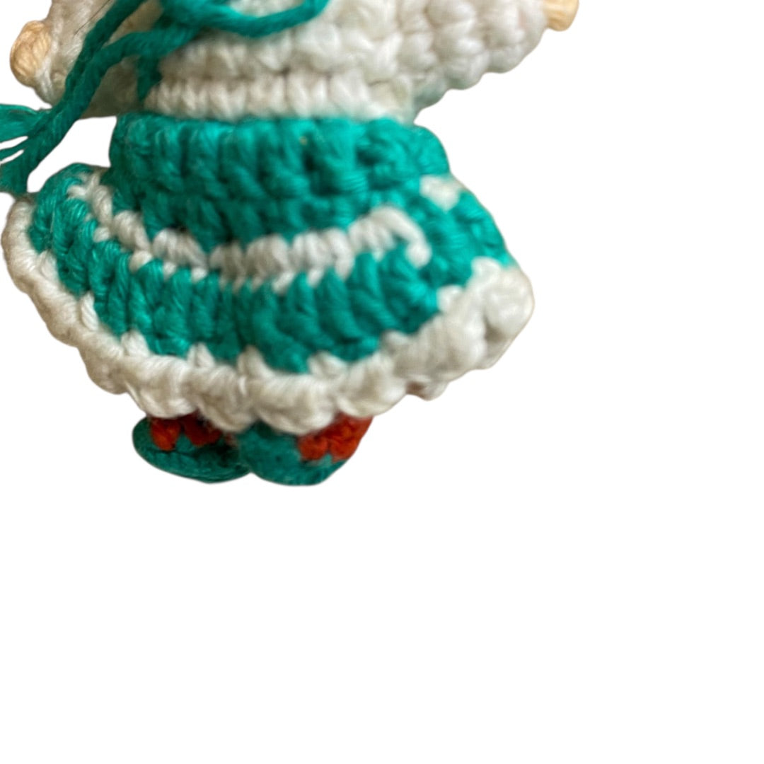 Vintage Amigurumi Japanese Miniature Crochet Girl Doll 2" Silk Face Hanging