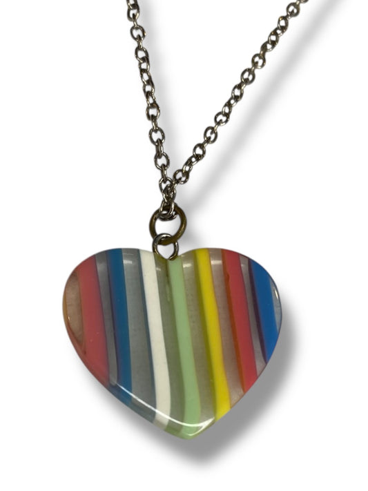 Vintage Heart Necklace 16" Chain 24mm Acrylic Pendant Spring Clasp