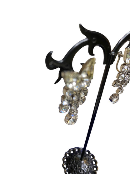 Vintage Rhinestone Earrings Non-Pierced Screwback 1.5" Drop Dangle