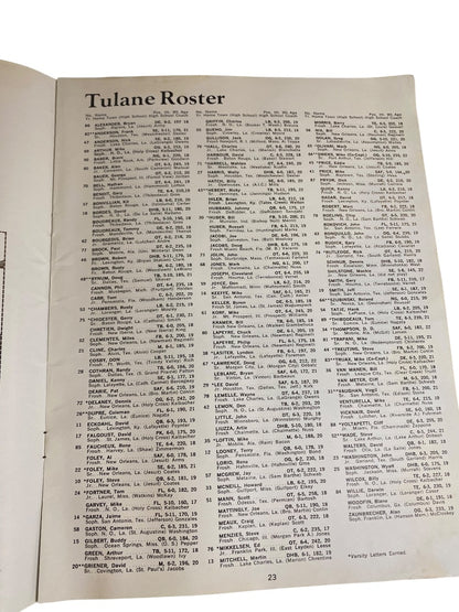 1973 LSU v Tulane Football Program Mike Miley Brad Davis Steve Foley Robiskie