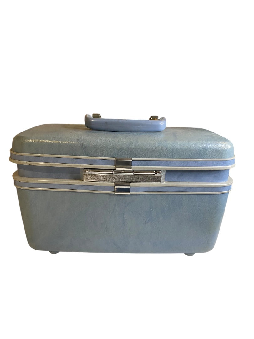 Vintage Samsonite Sky Blue Train Travel Case Mirror Travel Organizer