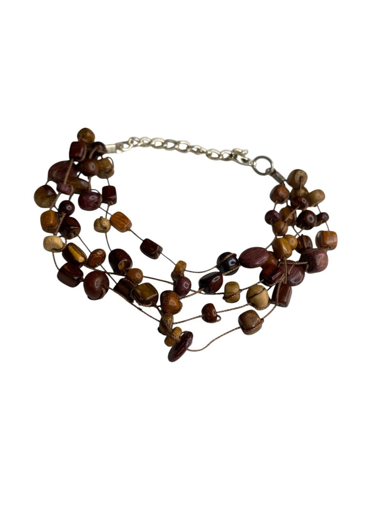 Wooden Beaded String Multistrand Bracelet 8-9" Lobster Clasp