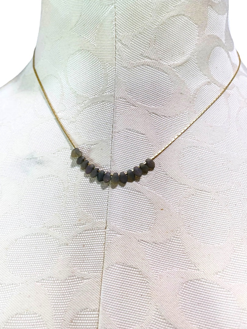 Goldtone and Gray Green Stone Delicate 15" Necklace Spring Clasp