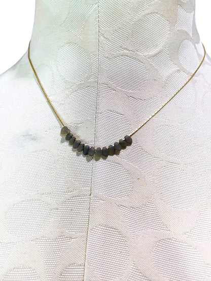 Goldtone and Gray Green Stone Delicate 15" Necklace Spring Clasp