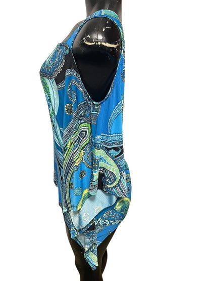 Medium Ariella Floral Cold Shoulder Womens Top Blue Green