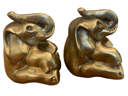 PM Craftsman Trunk Up Elephant Book Ends USA Heavy Goldtone