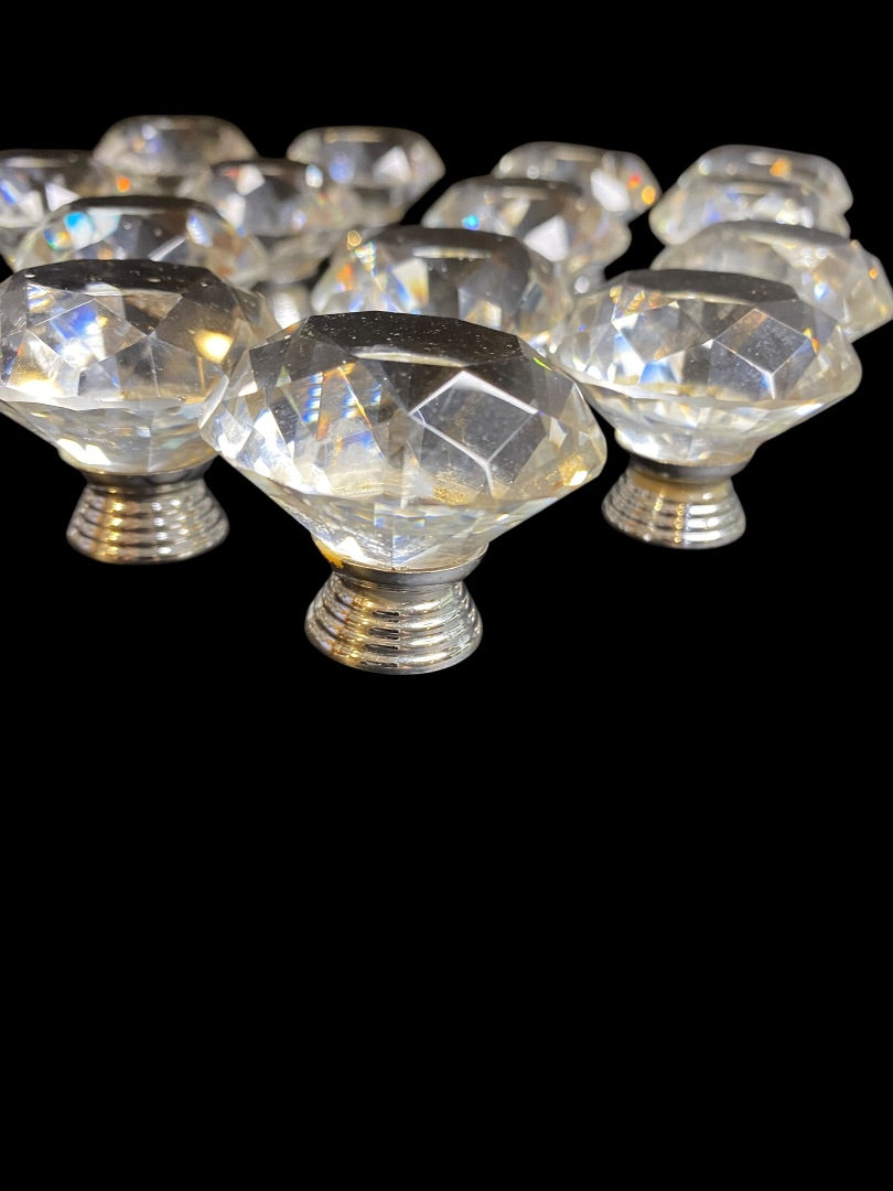 Set of 18 Clear Crystal Silvertone Drawer Knob Pulls Floral 40mm 1.6"