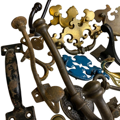 Lot of 21 Salvage Hardware Pieces Vintage Drawer Pulls Hook