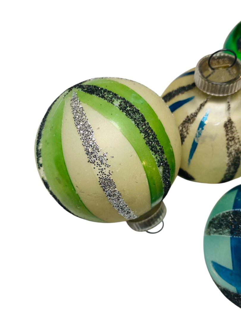 Vintage West Germany Glass Christmas Ornaments 2" Blue Green
