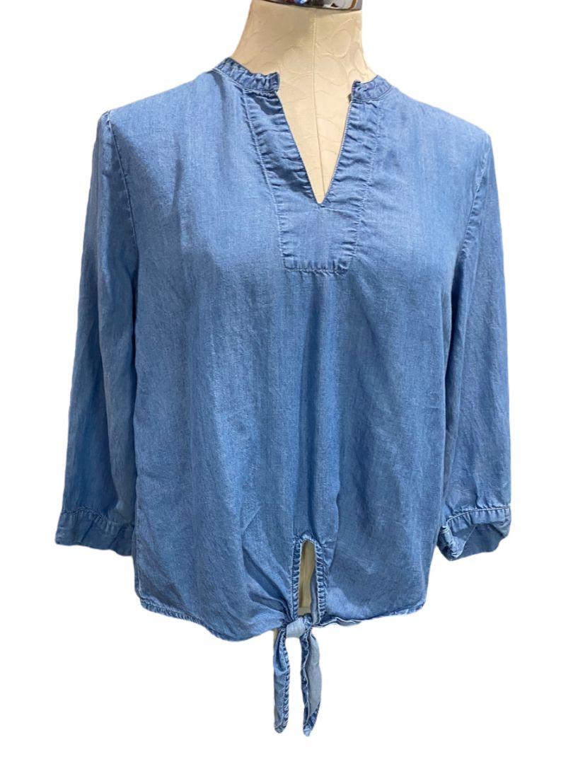 Small Harper Heritage Womens Soft Lightweight Denim Blouse Shirt Tie Front