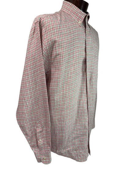 16.5 - 34 Lands End Baird McNutt Mens Irish Linen Button Down Shirt Pink Plaid