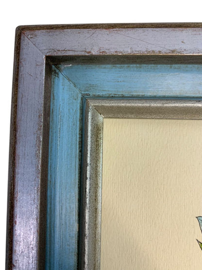 1978 Framed Blue Tulip Pen and Ink Sketch Art 10.5" x 8.5"