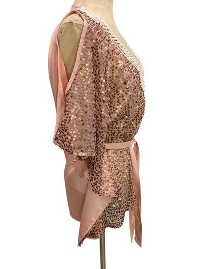 Size Medium XOXO Womens Pink Sequin Belted Blouse V-Neck