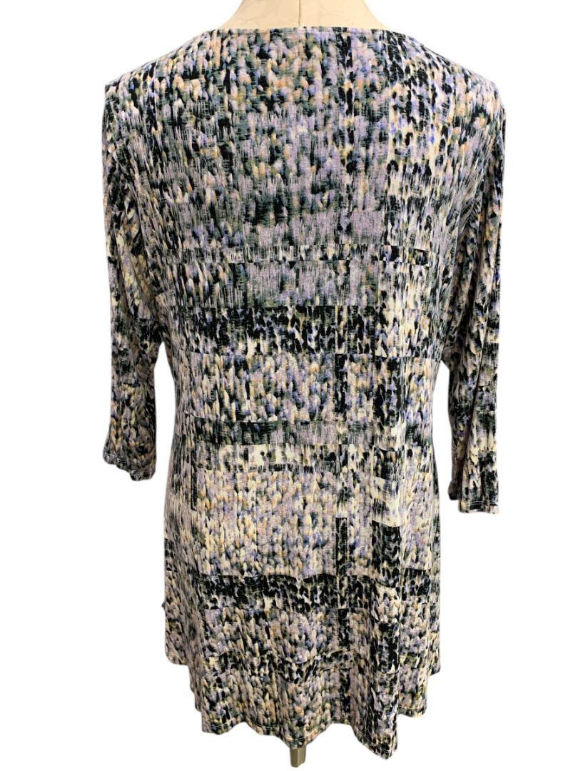 Size 1X Rose & Olive Womens Print Scoop Neck Tunic 3/4 Sleeve