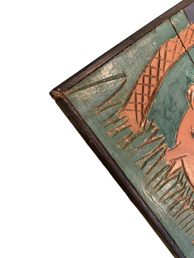 Vintage Carved Wooden Nature Scene Enameled Paint 22" x 16"