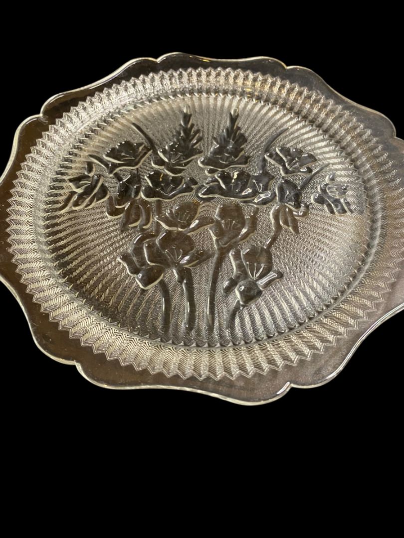 Vintage Jeanette Clear Glass Iris and Herringbone Plate 8"