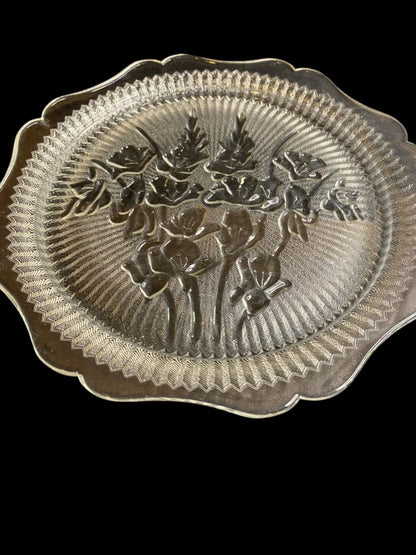 Vintage Jeanette Clear Glass Iris and Herringbone Plate 8"