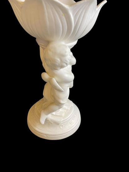 1960s Rubens Centerpiece Planter Cherubs 9" White Porcelain