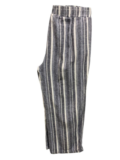 Size Large Briggs Womens Linen Blend Striped Pull On Pants Pockets